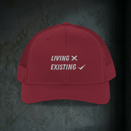 Living vs Existing - Premium Doomer Trucker Hat (Snapback)