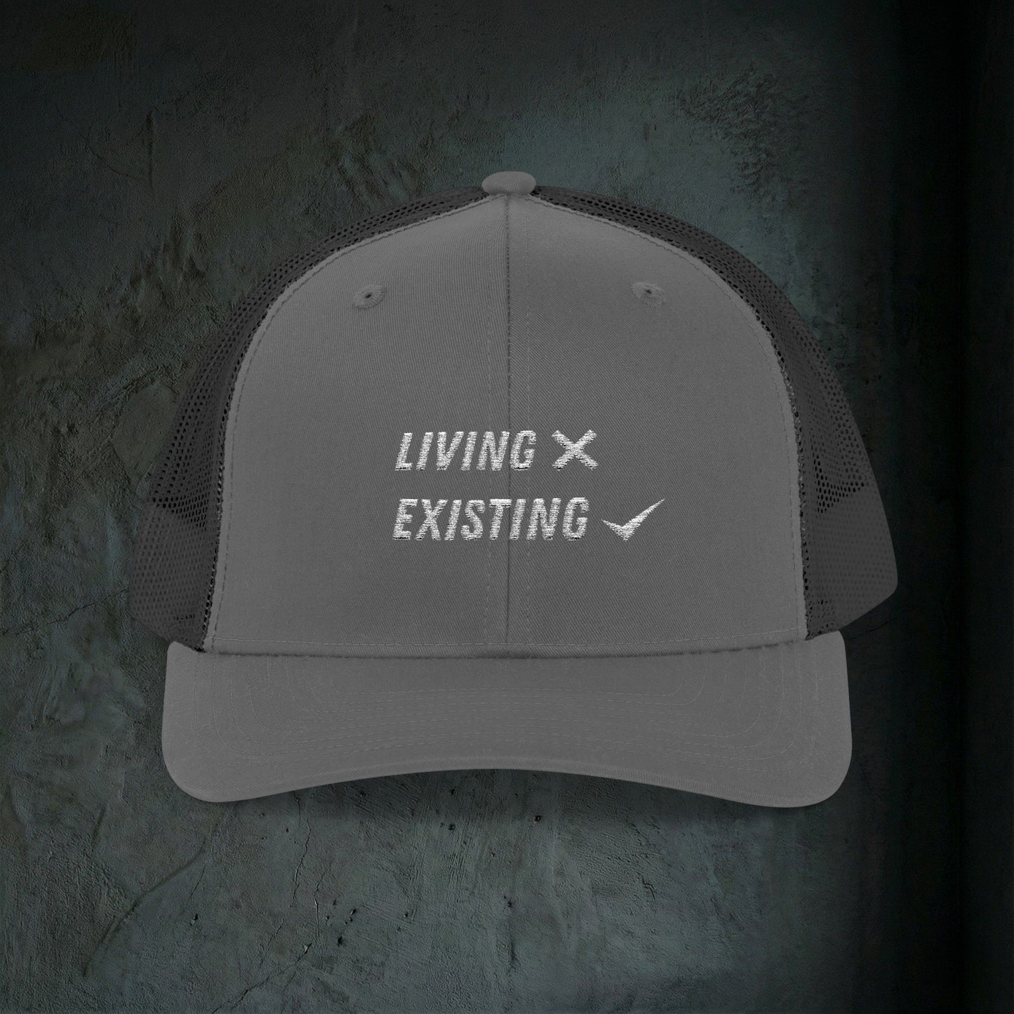 Living vs Existing - Premium Doomer Trucker Hat (Snapback)