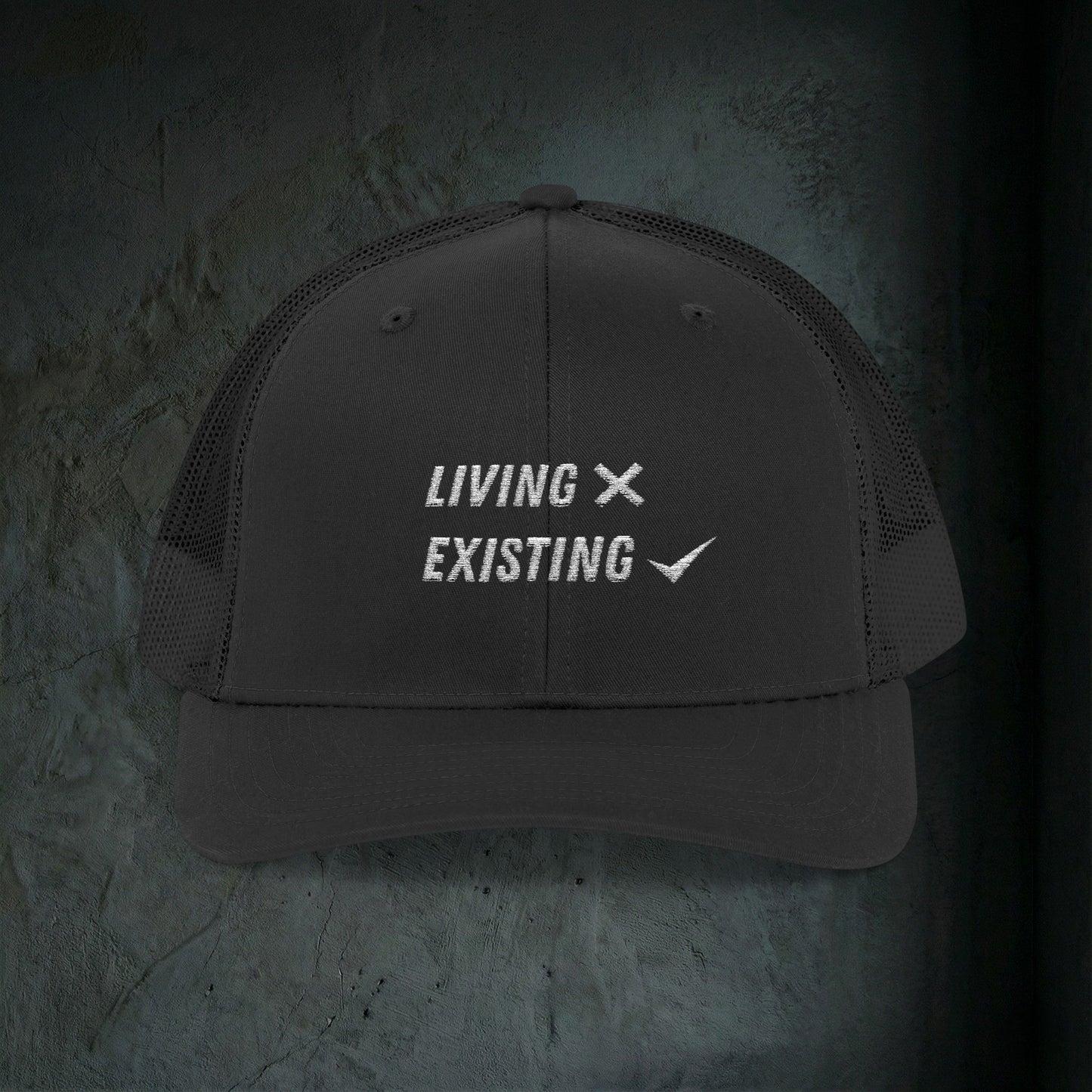 Living vs Existing - Premium Doomer Trucker Hat (Snapback)