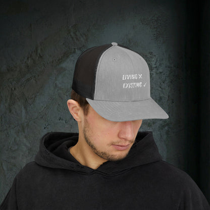 Living vs Existing - Premium Doomer Trucker Hat (Snapback)