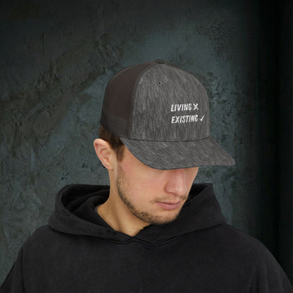 Living vs Existing - Premium Doomer Trucker Hat (Snapback)