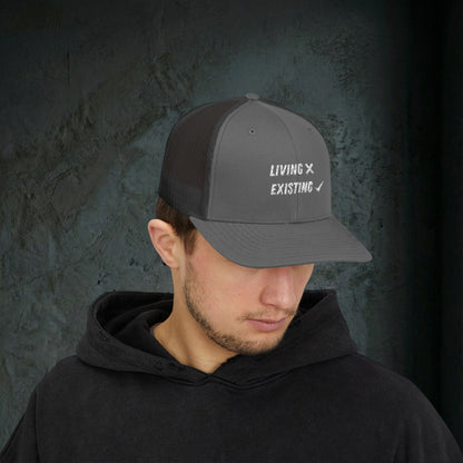 Living vs Existing - Premium Doomer Trucker Hat (Snapback)