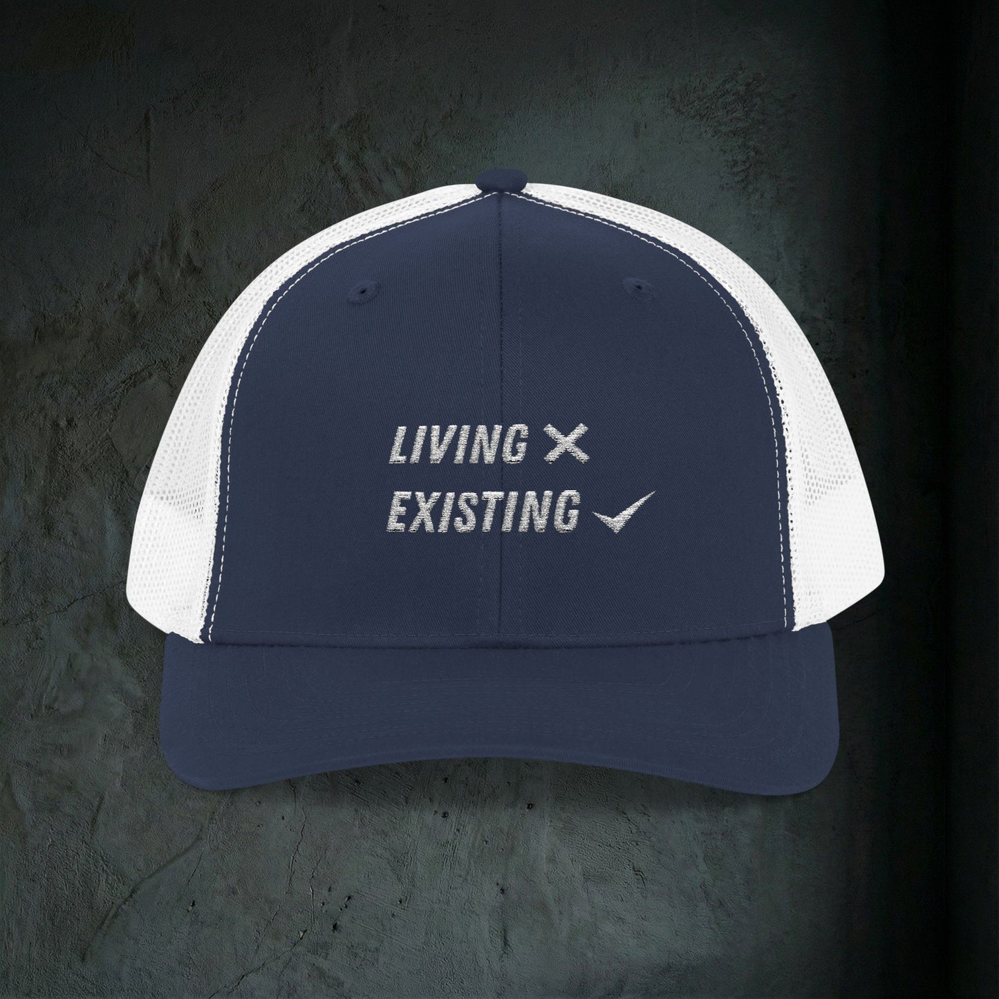 Living vs Existing - Premium Doomer Trucker Hat (Snapback)